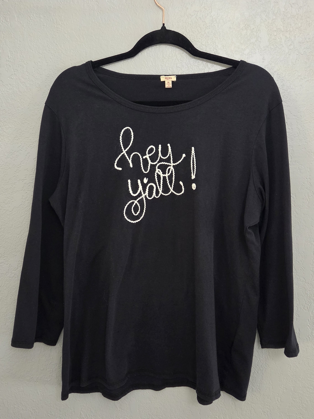 REBA McEntire Hey Y'all Embroidered Knit Graphic Top Black Size XL